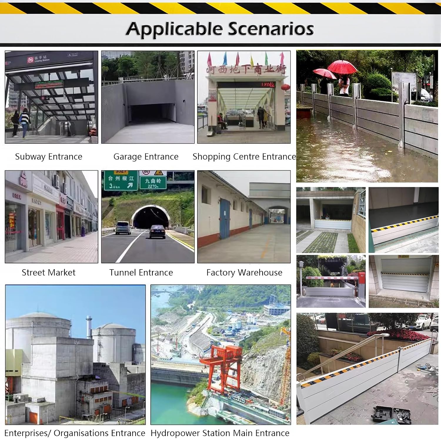High Flood Control Baffle Reusable Aluminum Garage Door Water Barrier Threshold, Basement Doorway Flood Protection Barriers 2 4 6 8feet 10 12 14 16ft, Water Stopper Guard/ Flood Baffle Panel Shield(Si