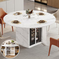 IBF 47' Round Dining Table with Storage, White Faux Marble Kitchen Tables for 4-6 People, Modern Dining Room Table with Fridge Space, Wood Circle Dinner Tables for Home, White Marble, Only Table