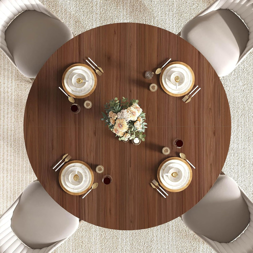 IBF Walnut Round Dining Table,Modern Wood Dinner Tables,Round Kitchen Table for 4 to 6,Farmhouse Dining Tables for Home,Living Room,Office,47 Inch