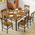 Zevemomo 7-Piece Dining Table Set, Kitchen Table Chairs Set of 6, Dining Room Sets for 6, Farmhouse Dining Table Set with 6 X-Shaped Curved Backrest Chairs, for Kitchen & Living Room-Rustic Brown