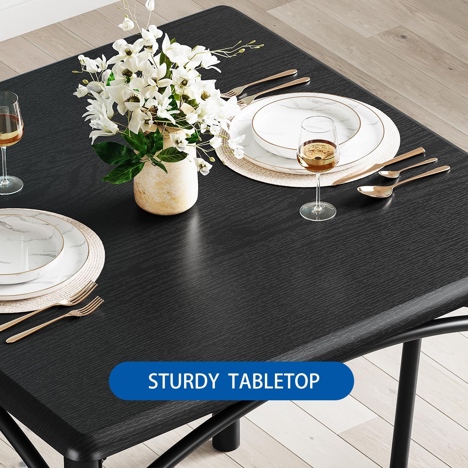 IDEALHOUSE Dining Table Set for 2, Kitchen Table and Chairs for 2 with Upholstered Chairs, 3 Piece Square Kitchen Table Set, Dining Room Table Set for Small Space, Apartment, Retro Black