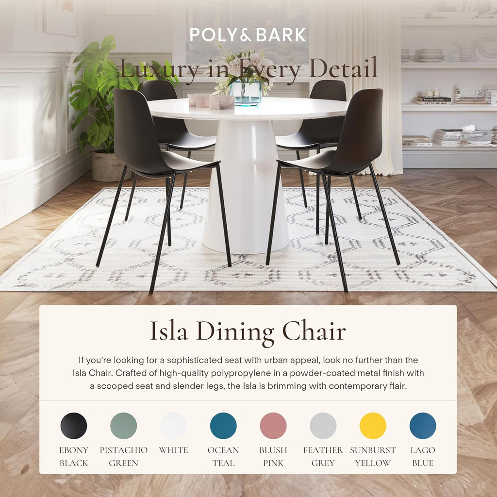 Poly & BARK Isla Modern Kitchen Chairs Set of 4 - Plastic Dining Chair with Metal Legs - Quick Assembly Simple Cafe Chairs Plastic for Indoor or Outdoor - Ebony Black