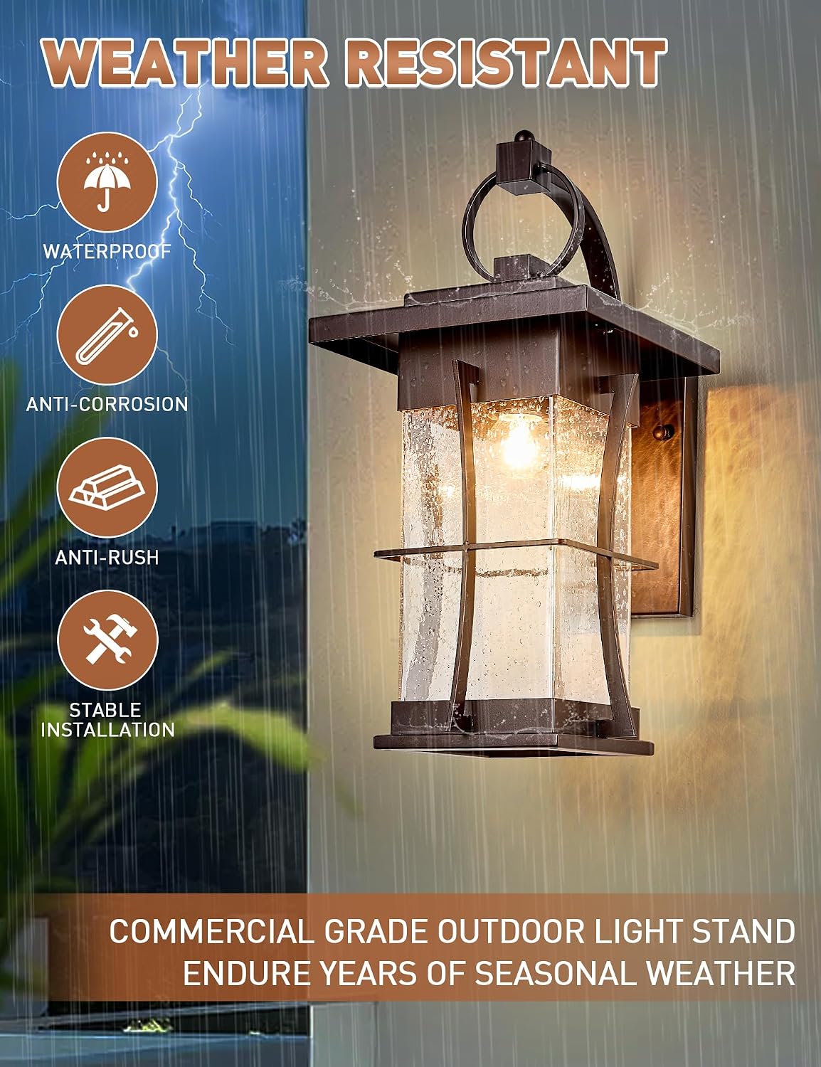 18' H Extra Large Porch Sconce Oil Rubbed Bronze Large Exterior Wall Lantern Deep Brown Outside House Lamps Waterproof Mission Outdoor Lighting with Seeded Glass for Villa Garage Coach Light