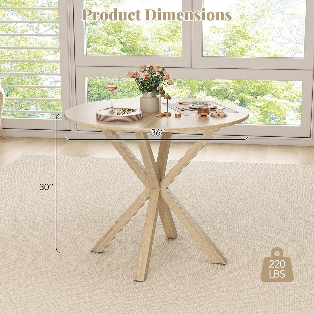 Giantex 36' Round Dining Table for 4, Farmhouse Kitchen Table with Rubber Wood Legs, Adjustable Foot Pads, Dining Room Tables for Dinette, Small Space, Dinner, Living Room, Restaurant, Oak