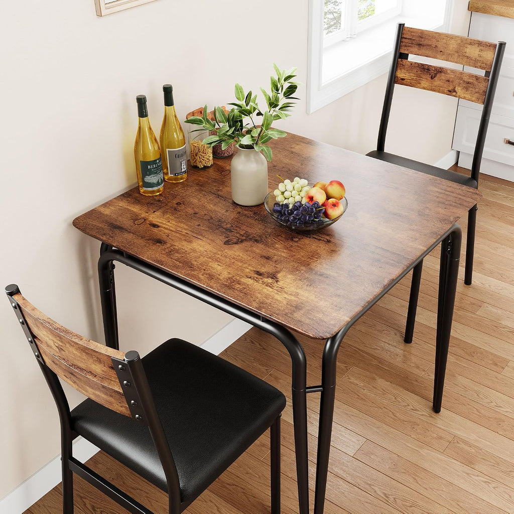 GarveeHome Dining Table for 2, Small Table and Chairs Set of 2, Square Dinette Set for 2, 3 Piece Kitchen & Dining Room Sets for Small Space (Vintage, Table with 2 Upholstered Chairs)