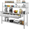 DWVO 72x24in Stainless Steel Table, NSF Metal Prep Worktable with Adjustable Overshelf & 3 Drawers for Kitchen Restaurant Hotel Garage Warehouse Home