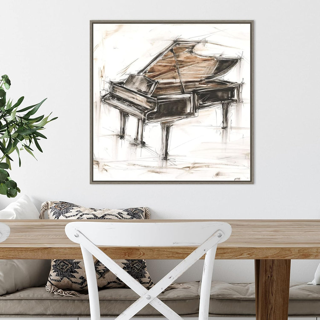 Amanti Art Framed Canvas Wall Art 22x22 Grand Piano Study by Ethan Harper, Framed Wall Art Canvas, Music Artwork, Country Rustic Decor, Medium Poster Painting for Living Room, Bedroom, Bathroom,