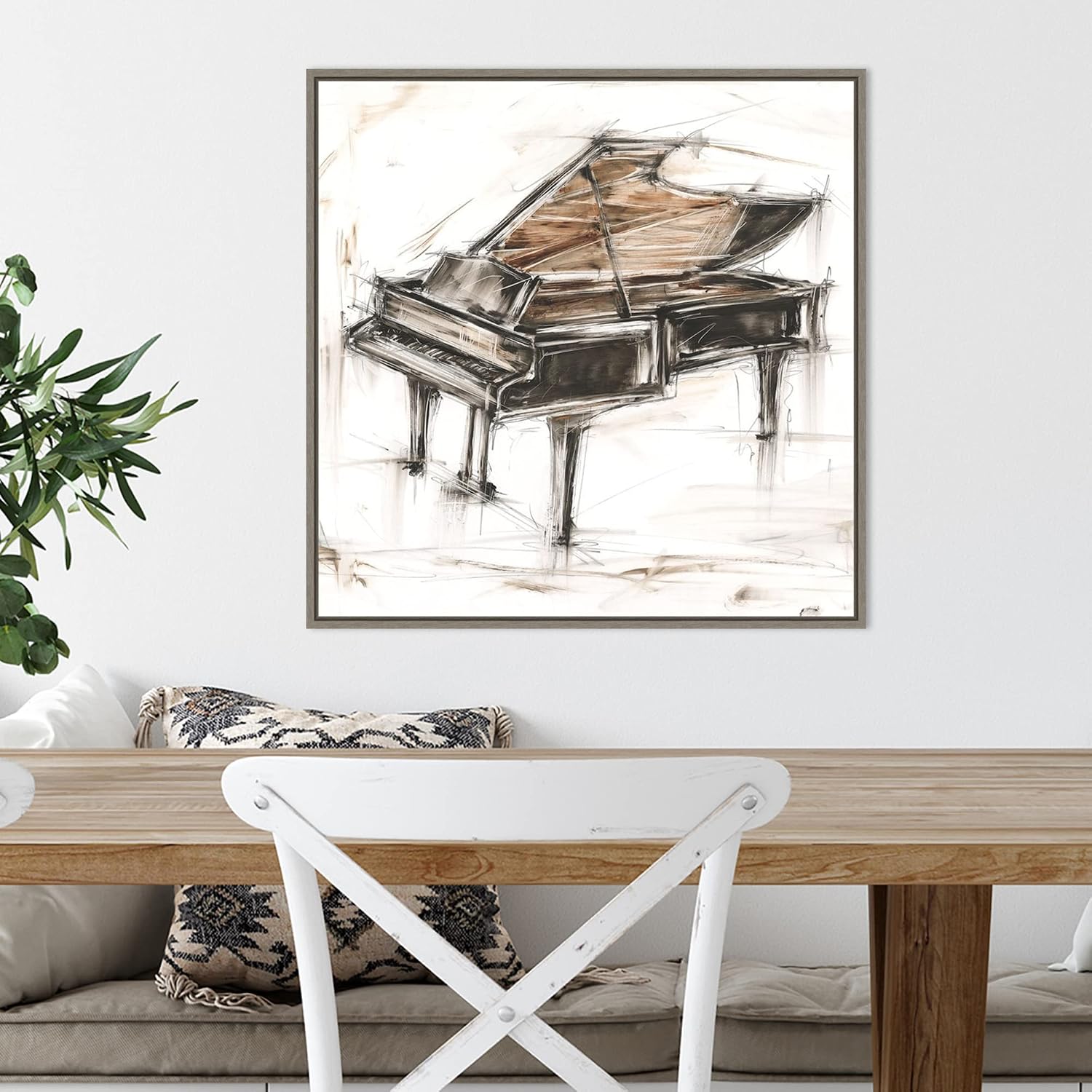 Amanti Art Framed Canvas Wall Art 22x22 Grand Piano Study by Ethan Harper, Framed Wall Art Canvas, Music Artwork, Country Rustic Decor, Medium Poster Painting for Living Room, Bedroom, Bathroom,