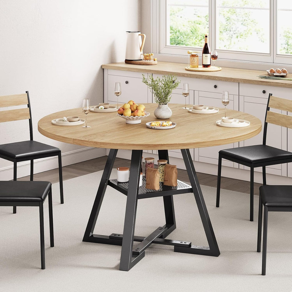Jocoevol Round Dining Table,Kitchen Dining Room Circle Dinner Pedestal Table,Space Saving Wood Kitchen & Dining Room Furniture (Natual Wood, 42In)