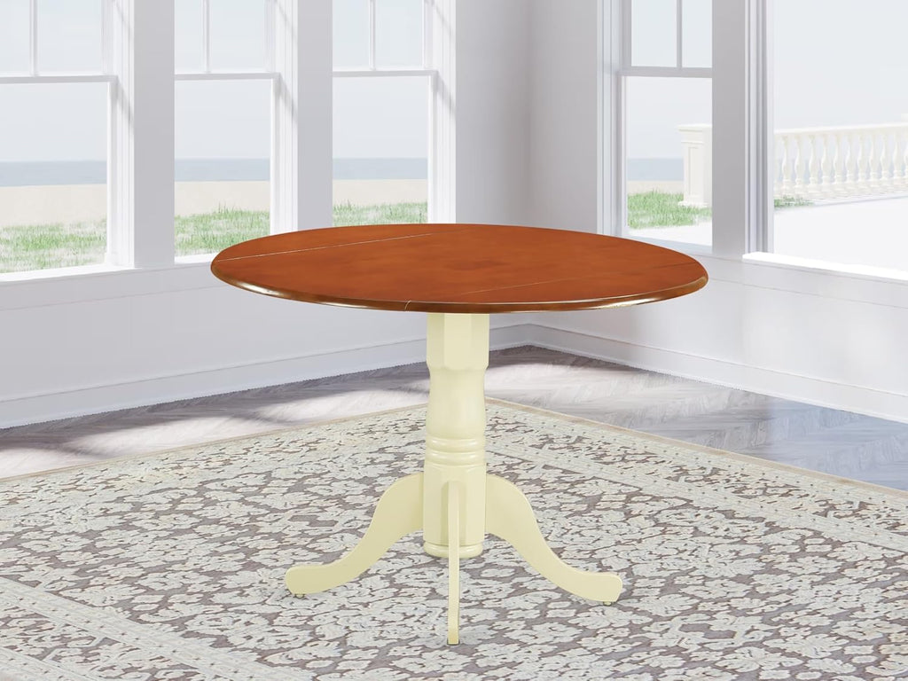 East West Furniture DLT-BMK-TP Dublin Modern Kitchen Table - a Round Dining Table Top with Dropleaf & Pedestal Base, 42x42 Inch, Buttermilk & Cherry