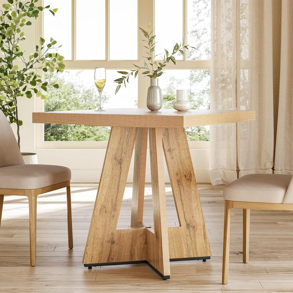 LITTLE TREE 31.5' Square Dining Table for 4, Small Space Kitchen Table with Pedestal Base, Farmhouse Wood Tables for Apartment, Dining Room & Living Room, Ideal for Cafe & Restaurant Use (Brown)