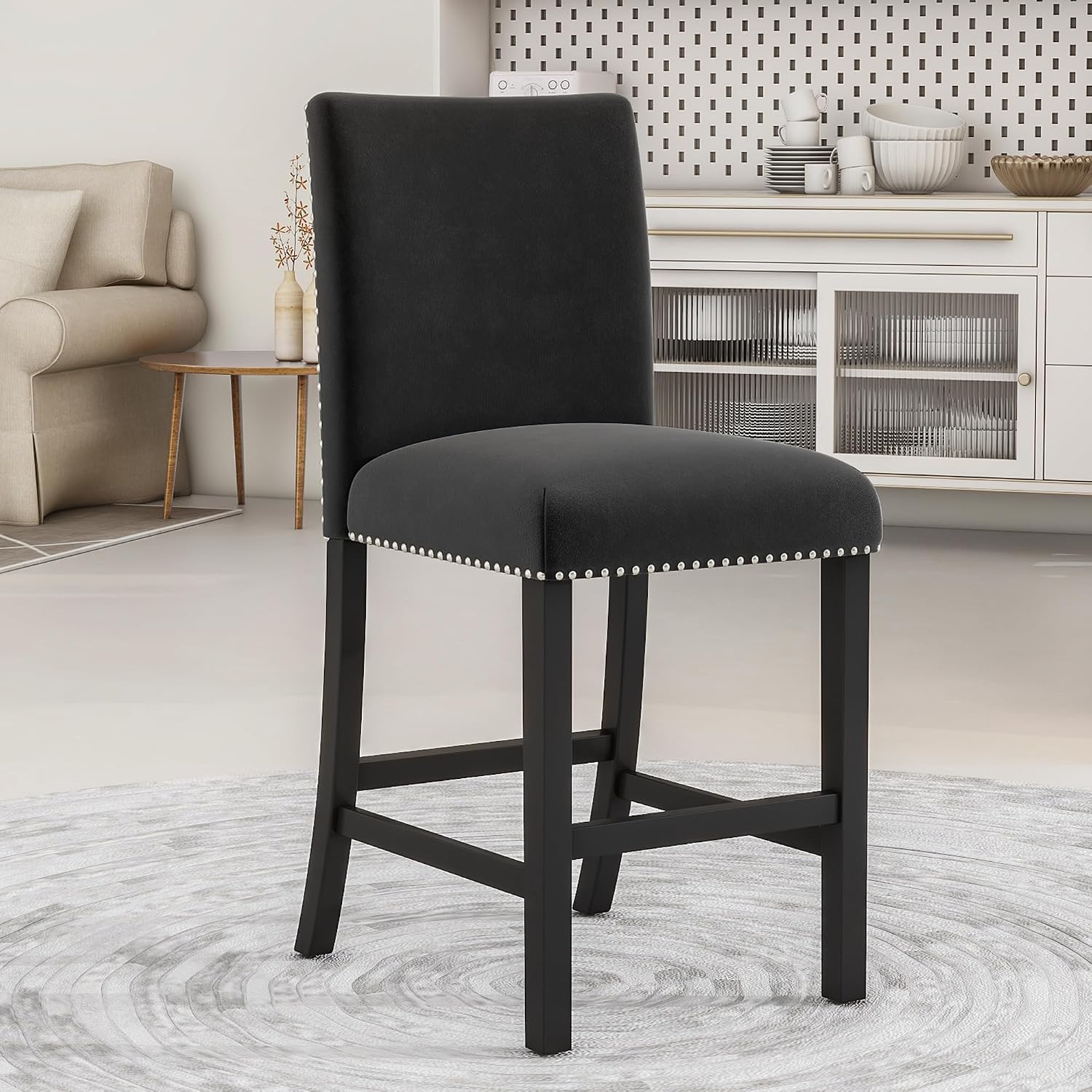 Merax Dining Table Set for 4, Counter Height Kitchen Table with Faux Marble Dining Table and 4 Upholstered-Seat Chairs, 5 Piece Dining Room Set, Black