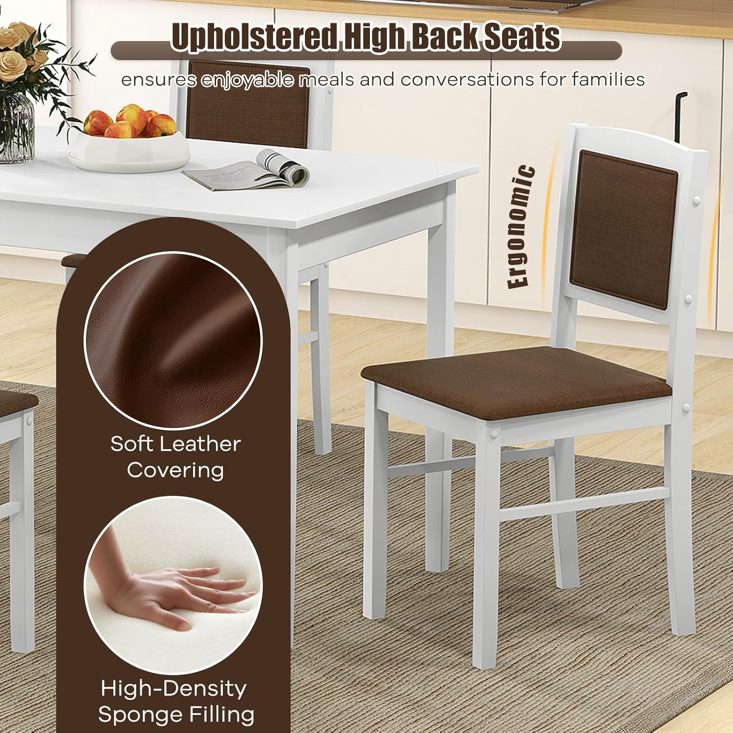NAFORT Dining Table Set for 4, Farmhouse Kitchen Table and Chairs Set of 4, Mid-Century Modern Rectangular Dining Room Table with Cushion Padded Seat, Solid Wood Dining Set Kitchen Furniture