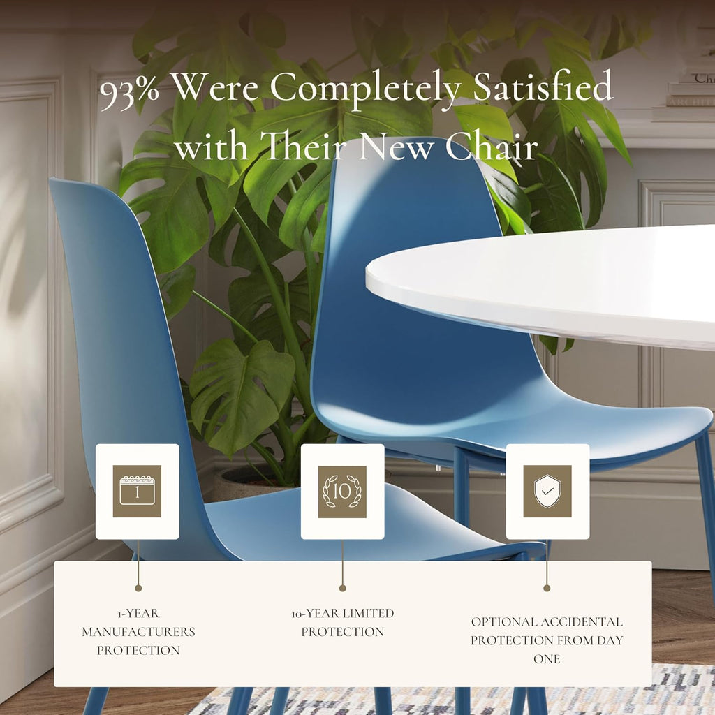 Poly & BARK Isla Modern Kitchen Chairs Set of 4 - Plastic Dining Chair with Metal Legs - Quick Assembly Simple Cafe Chairs Plastic for Indoor or Outdoor - Lago Blue