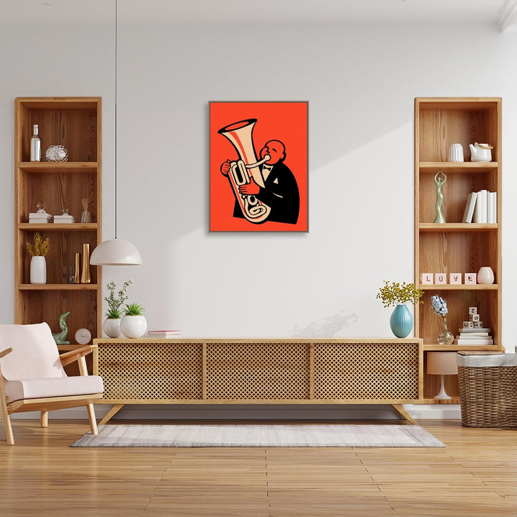 Amanti Art Framed Canvas Wall Art 30x23 The Tuba by Mark Rogan, Framed Wall Art Canvas, Music Artwork, Country Rustic Decor, Large Poster Painting for Living Room, Bedroom, Bathroom, Kitchen, Office