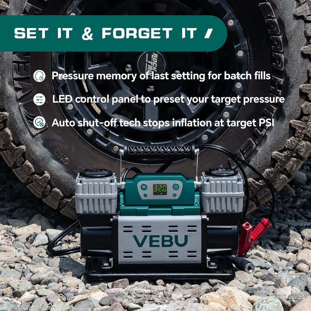 ‌Off-road Air Compressor 12V Tire Inflator, 150PSI with Auto Shut Off, Digital Display & Preset, 10.6CFM Fast Inflation for Off-road Vehicles, Trucks, SUVs, RVs, ATVs