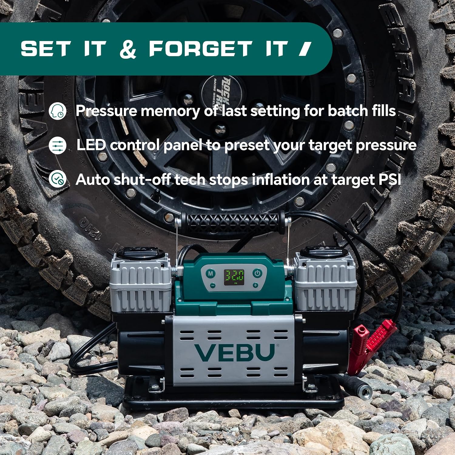 ‌Off-road Air Compressor 12V Tire Inflator, 150PSI with Auto Shut Off, Digital Display & Preset, 10.6CFM Fast Inflation for Off-road Vehicles, Trucks, SUVs, RVs, ATVs