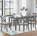 Harper & Bright Designs Modern 7-Piece Dining Set,58.5' Solid Wood Table & 6 Padded X-Back Style Chairs, Grey for Kitchen/Dining Room, 6-Person Seating