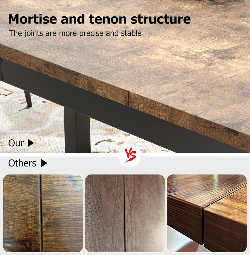 GarveeHome 78.7 in Industrial Dining Table for 6, Wooden Long Dinner Table with Mortise Tenon Design, Kitchen Table with Sturdy Metal Legs, for Dining Room Home Office Living Room, Retro