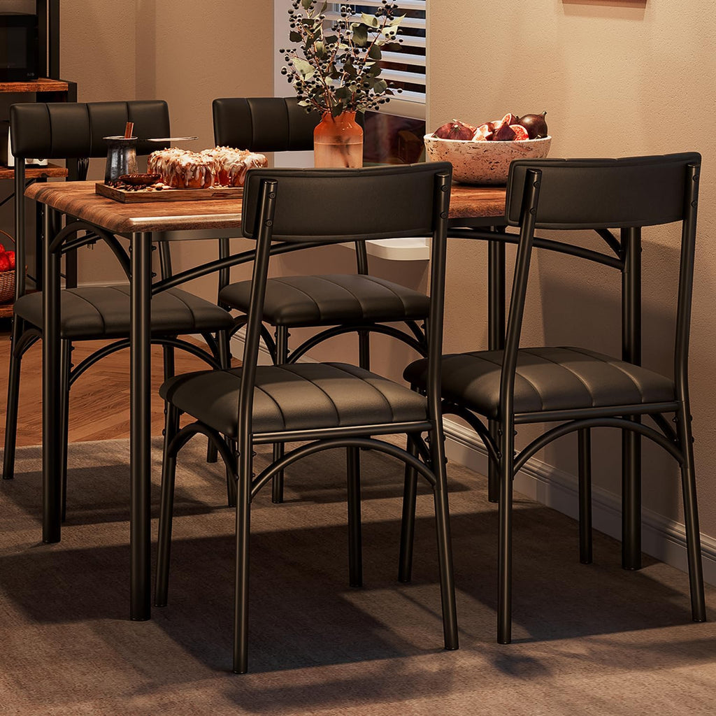 GarveeHome Dining Table Set for 4, Kitchen Table with 4 Upholstered Chairs, Wood Rectangular Dining Table and Chairs Set, for Small Space, Apartment, Dinner, Rustic Brown