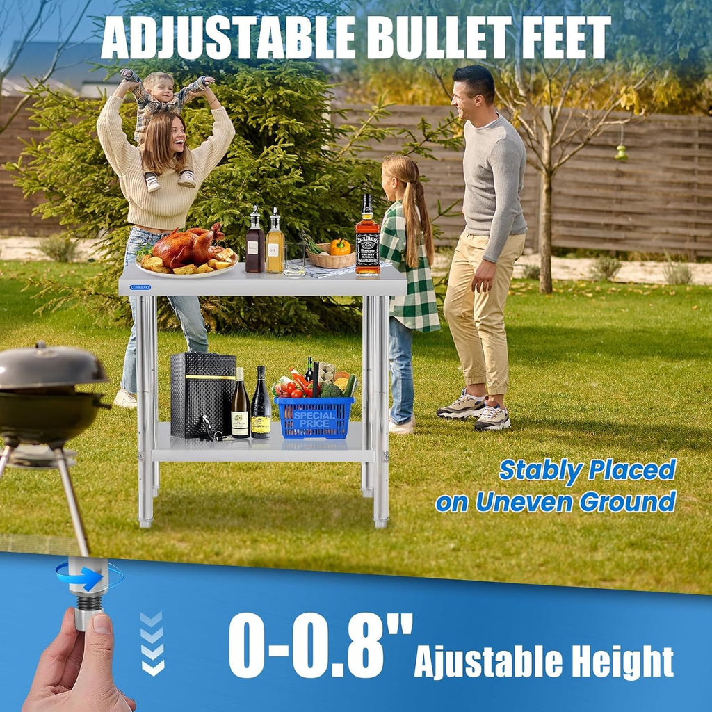 KUARBARR Stainless Steel Table for Prep & Work with Undershelf 24 x 36 Inches NSF Metal Commercial Kitchen Prep Table with Adjustable Under Shelf Worktable for Restaurant Home Outdoor