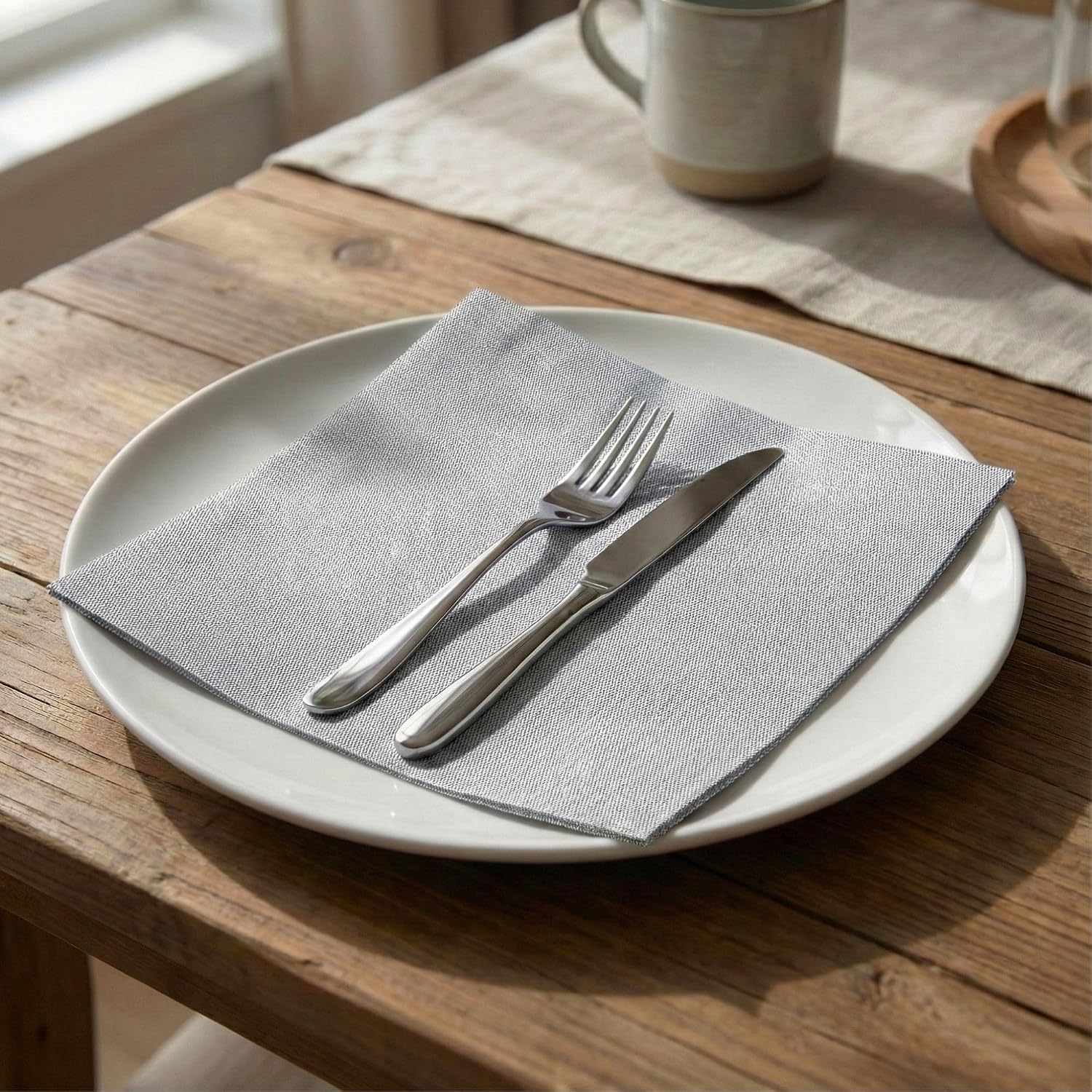 Restaurantware Luxenap 15.75 Inch Disposable Napkins 600 Soft Linen Like Napkins - Absorbent Air Laid Black Denim Inspired Paper Cloth Like Napkins Pre-folded For Dinner Party Guests