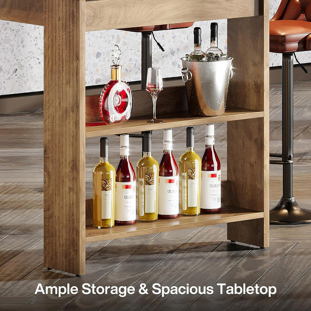 Tribesigns 63-Inch Bar Table, Farmhouse Counter Height Pub Table with Storage Shelves, High Top Bar Unit for Kitchen, Dining Room, Bistro, Natural