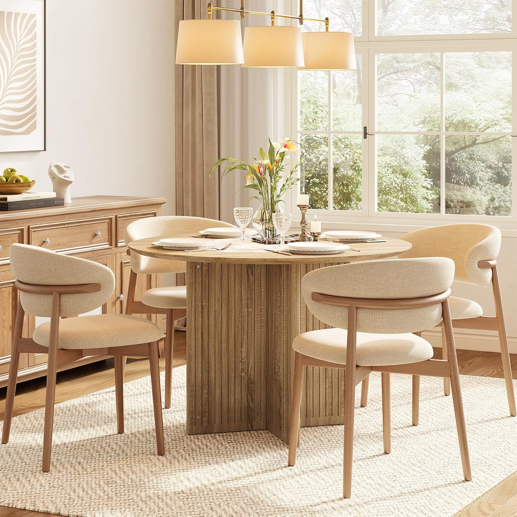 LITTLE TREE Round Dining Table for 4-6 People, Modern Wooden Kitchen Table with Pedestal Base, Small Dinner Table for Dining Room, Kitchen, Living Room