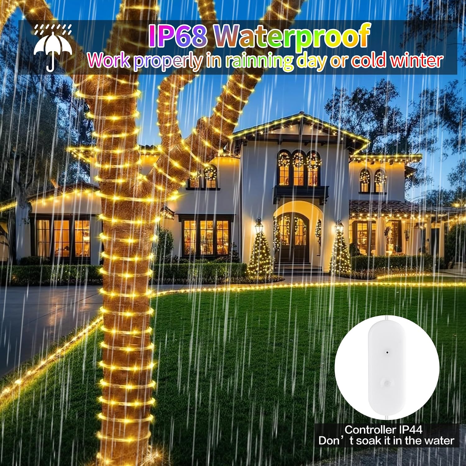 200FT Rope Lights for Outside, 610 LED String Light Outdoor Waterproof Plug in with Remote & APP Control, 16 Million Colors Changing Music Sync Fairy Lighting for Bedroom Indoor Christmas