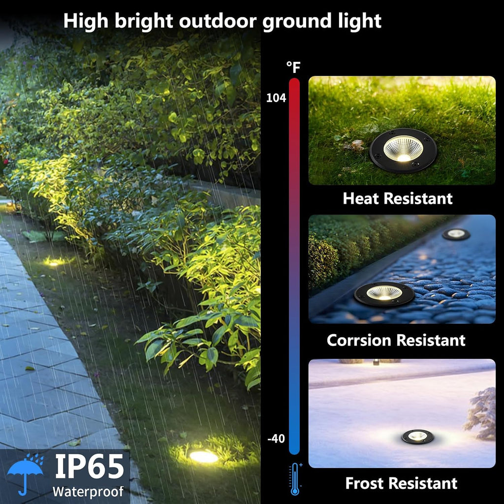 Outdoor Landscape Lights,5W 500lm,High Voltage 110V 120V Ground Lights,IP65 Waterproof LED Well Light,3CCT Selectable Underground Lamps Wired for Garden,Pathway,Driveway,Pack of 8