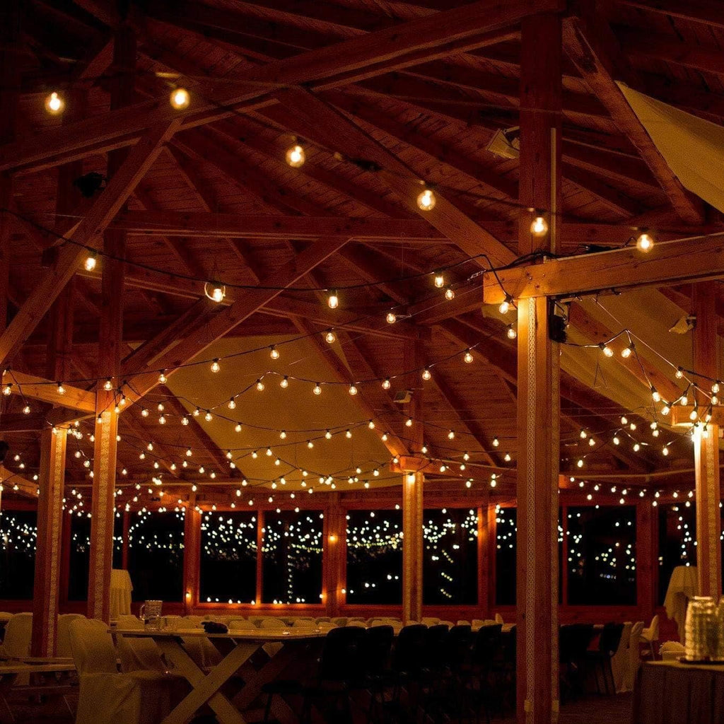 Hometown Evolution, Inc. 100 Foot Outdoor Globe Patio String Lights - Set of 100 G50 White Pearl 2 Inch Bulbs with Black Cord
