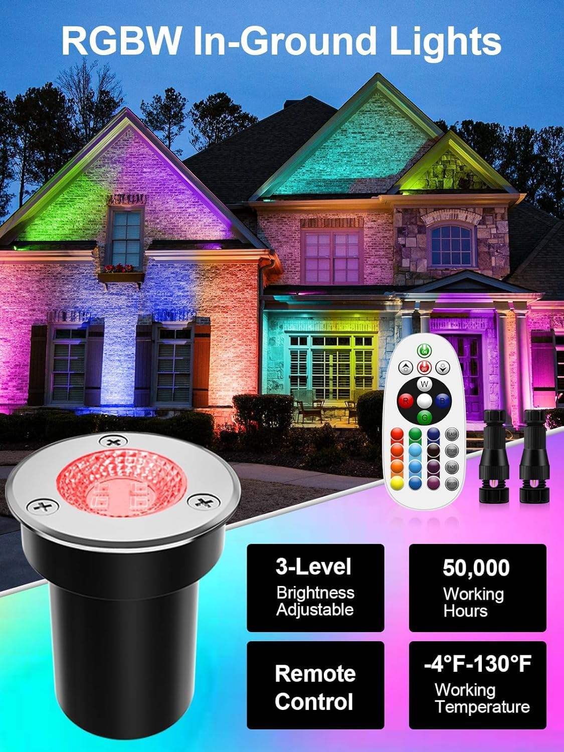 ZUCKEO Low Voltage Landscape Lighting RGB Well Lights Landscape LED In Ground Light, Outdoor Color Changing Landscape Lights, 12-24V Accent Spotlight for Yard Garden Pathway (20Pack with Connectors)