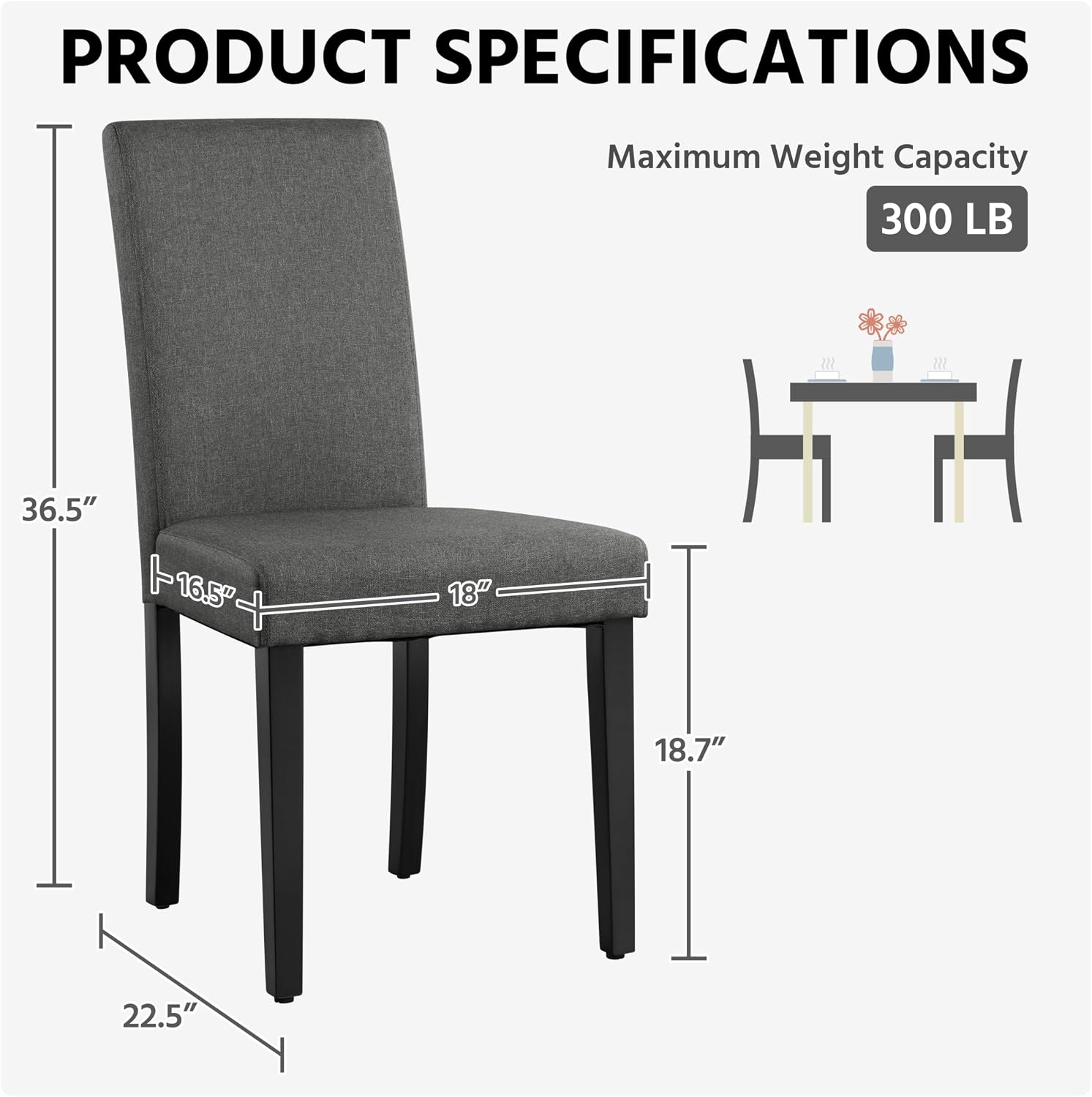 Yaheetech Dining Chairs Set of 4 Fabric Parson Upholstered Kitchen Chairs with Padded Seat and Solid Wood Legs for Dining Room/Restaurant, Armless Design, Dark Grey