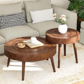 SUNBURY Round Coffee Table, Nesting Tables with Concentric Circle Pattern, Mid Century Modern Coffee Table Set for Living Room Bedroom, 31.5'x16' and 21.8'x20'