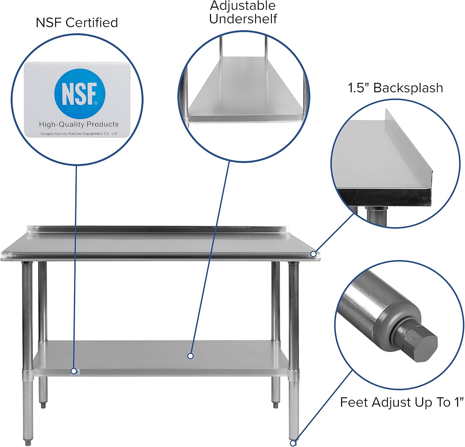 Flash Furniture Rawcliffe Stainless Steel 18 Gauge Prep and Work Table with 1.5' Backsplash and Undershelf - NSF Certified - 48'W x 24'D x 36'H