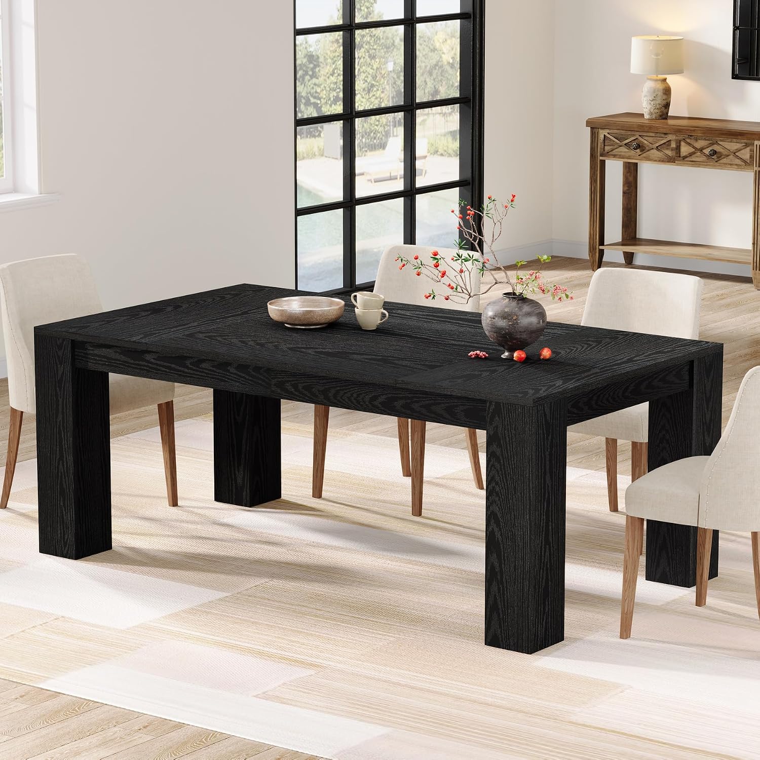 Tribesigns 63-Inch Dining Table for 4 to 6, Rectangular Kitchen Dinner Table, Black Wooden Eating Table for Home Kitchen, Dining Room