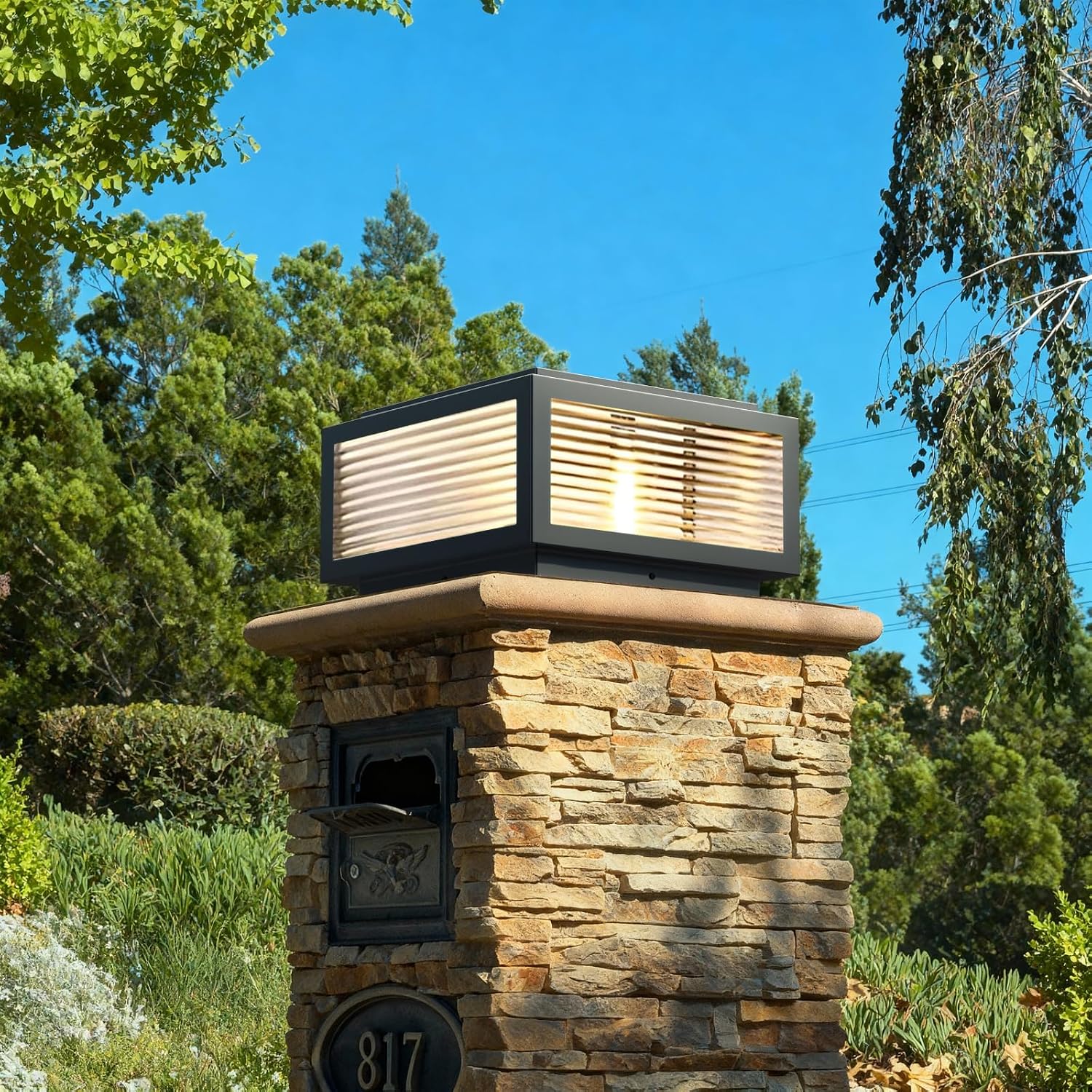 Outdoor Post Light,20X20 in Large Wired Lantern Column Lamp,Garden Light,for Mailbox, Flat Surface Patio Garden Decoration with IP54 Waterproof E26 Replaceable Light Bulb Post lamp