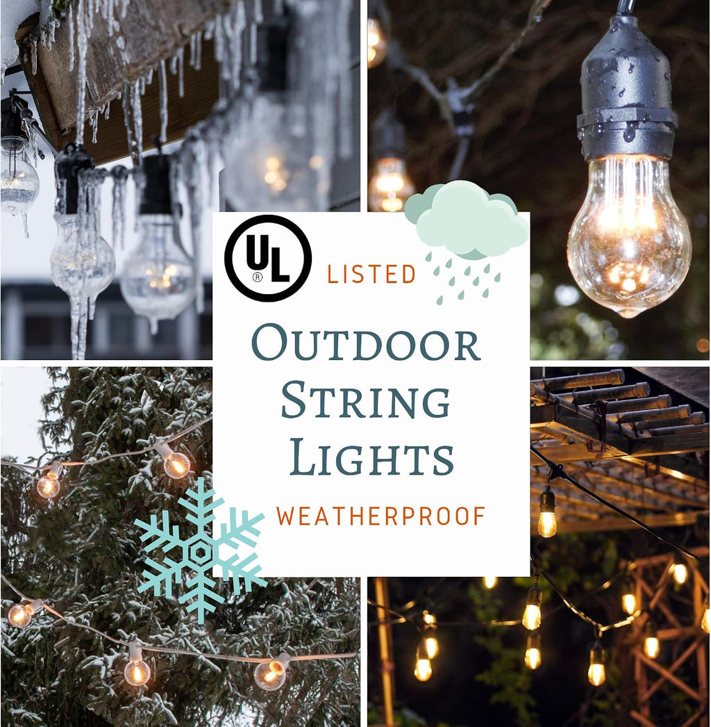 Hometown Evolution, Inc. E26 Outdoor Commercial String Lights with Suspended Socket for Weatherproof Heavy Duty Vintage Outside Lighting (S14 11 Watt Bulbs, 100 Foot 50 Socket)