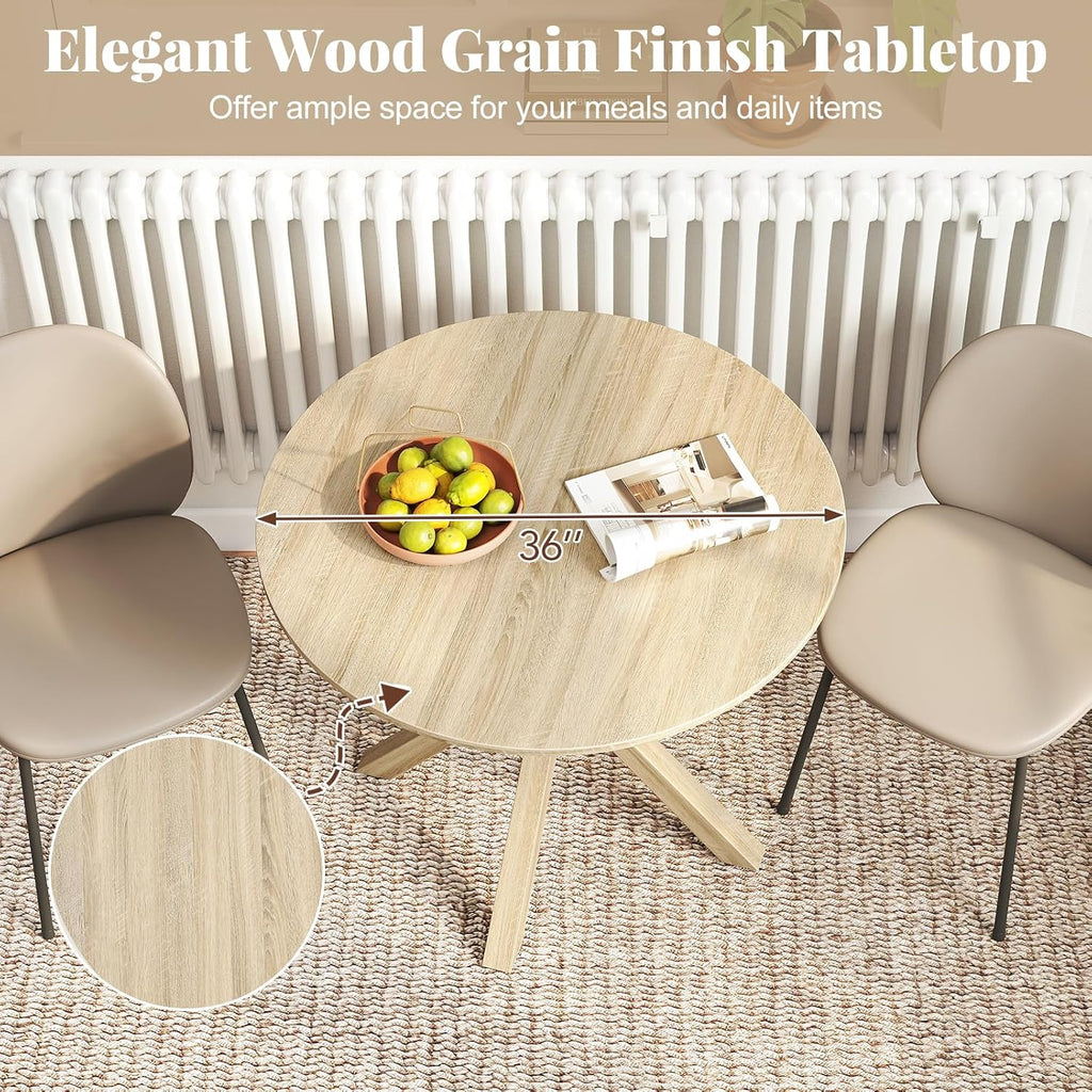 Giantex 36' Round Dining Table for 4, Farmhouse Kitchen Table with Rubber Wood Legs, Adjustable Foot Pads, Dining Room Tables for Dinette, Small Space, Dinner, Living Room, Restaurant, Oak