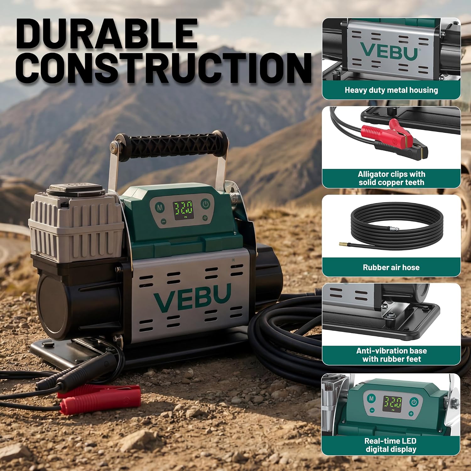 ‌RV Air Compressor 12V Tire Inflator, 150PSI with Auto Shut-off, Digital Display & Preset, 5.65CFM Fast Inflation for Off-road Vehicles, Trucks, SUVs, RVs, ATVs, Corded Electric