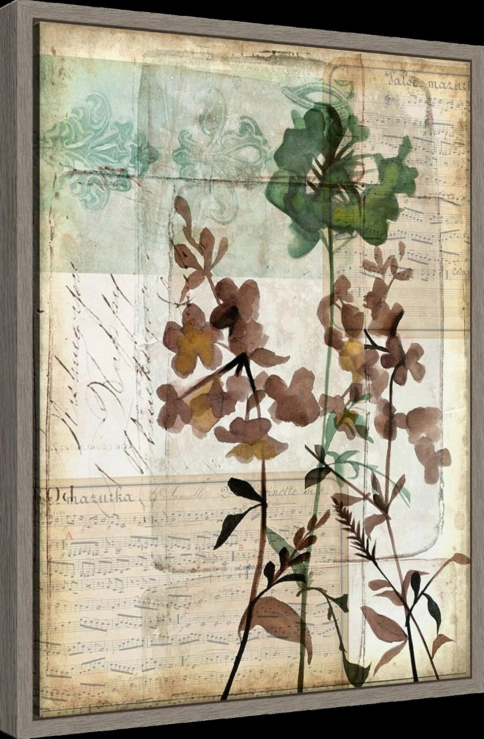 Amanti Art Framed Canvas Wall Art 24x18 Music Box Floral II by Jennifer Goldberger, Framed Wall Art Canvas, Flowers Artwork, Country Rustic Decor, Medium Poster Painting for Living Room, Bedroom,