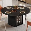 IBF Black Round Dining Table for 4-6, 47' Kitchen Table with Fridge Space, Modern Dining Room Tables with Storage, Industrial Wood Dinner Tables for Home Kitchen Living Room, Black Oak, Only Table