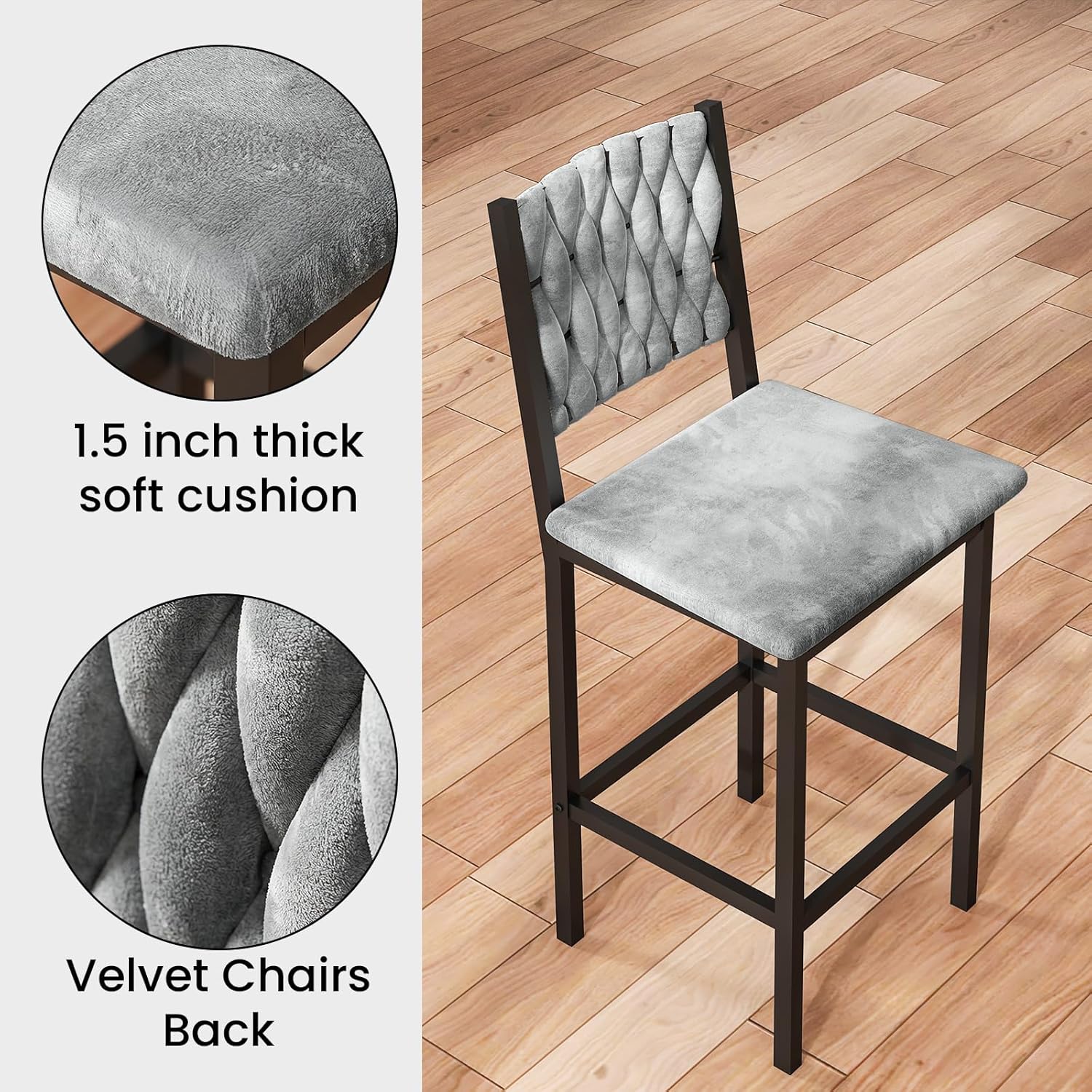 AWQM 5-Piece Dining Table Set, Dining Table Set for 4, Counter Height Table & 4 Velvet Bar Stools, Modern Kitchen Dining Set, Compact Dining Set for Small Spaces (Marble Texture & Velvet Chairs)