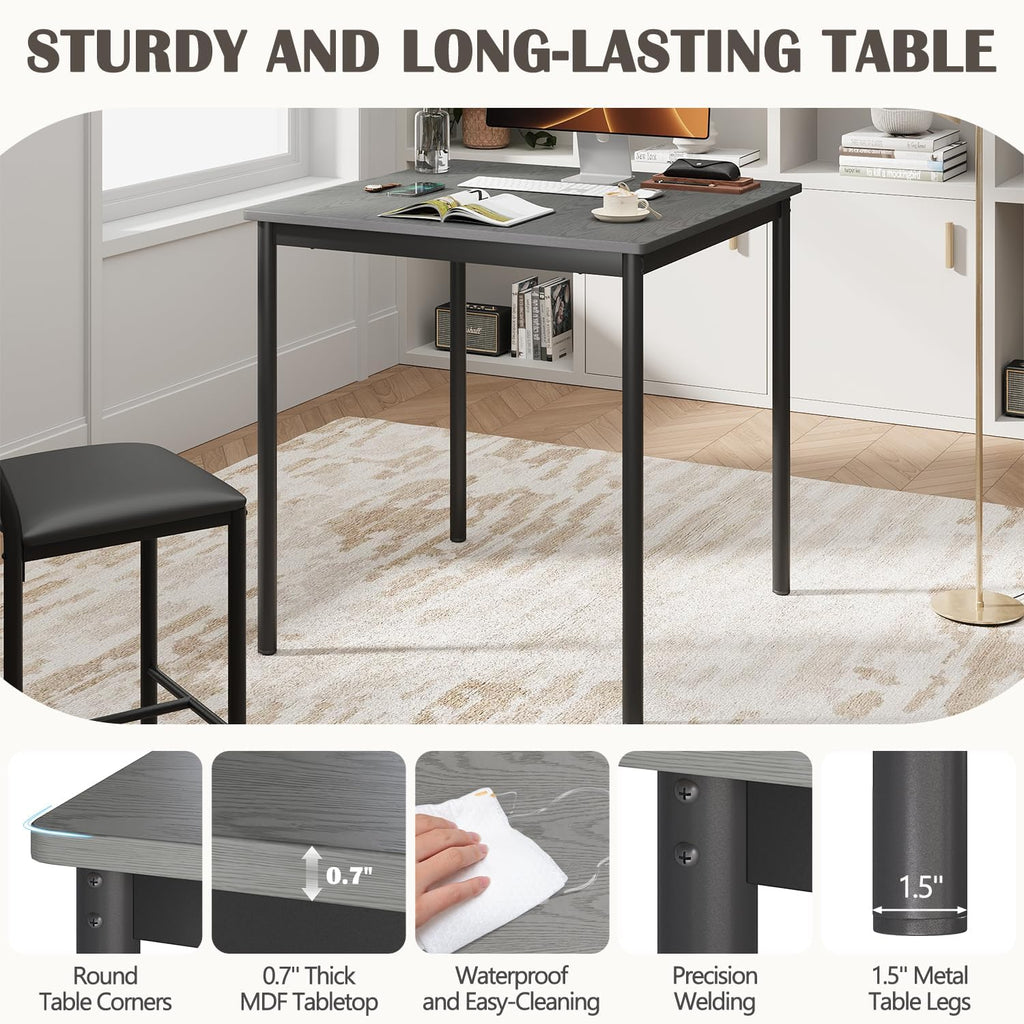 EROMMY Dining Table Set for 4, Modern Kitchen Table and Chairs with PU Leather Upholstery, Wood Dining Table with Chairs for Small Space, Dining Room, Gray
