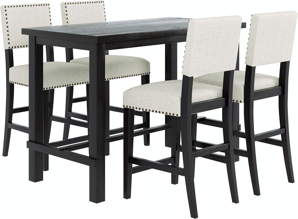 Merax 5 Piece Dining Table Set for 4,Counter Height Kitchen Table Set with One Rectangle Table and 4 Cushioned Chairs for 4 Persons Dining Room Table Set for Small Place