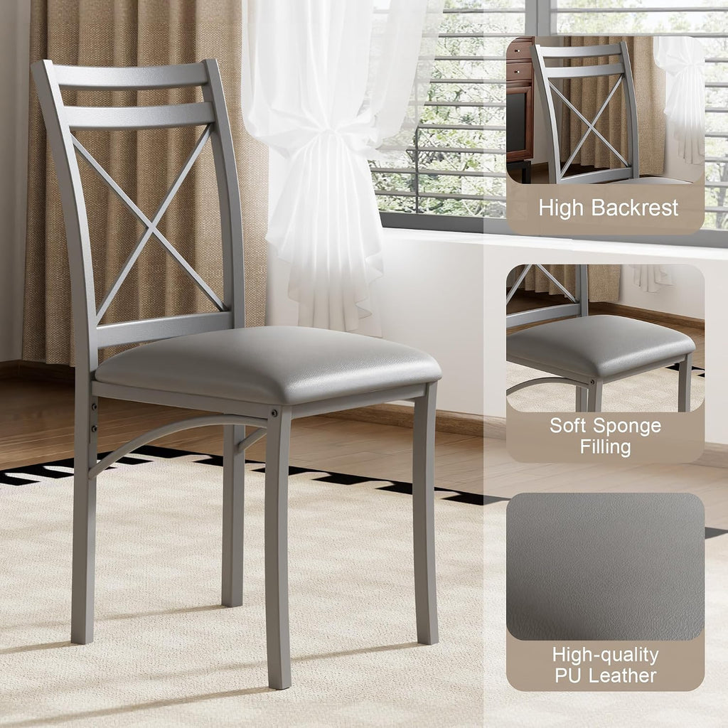 VECELO 5 Piece Dining Table Set for 4 with Chairs, Wood Grain Tabletop, Small Space, Kitchen, Breakfast Nook, Grey