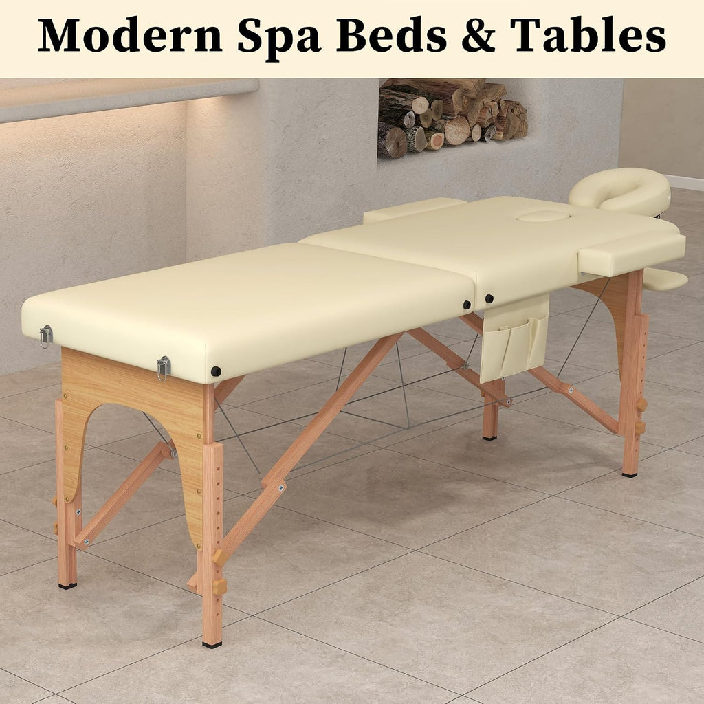 civama Massage Table Massage Bed Portable, 29 LBs Light Weight Foldable Tattoo Facial Care Spa Lash Bed Aluminum Frame with Accessories Carrying Bag, Beige