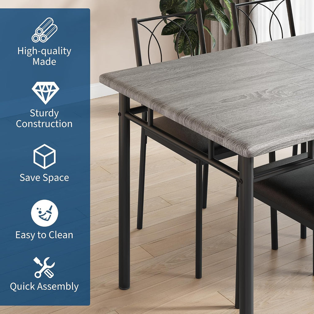 Garvee Dining Table Set for 4, Small Kitchen Table with Upholstered Chairs, Farmhouse Wood Dining Table Chairs for Kitchen Room, Small Spaces, Apartment, Grey