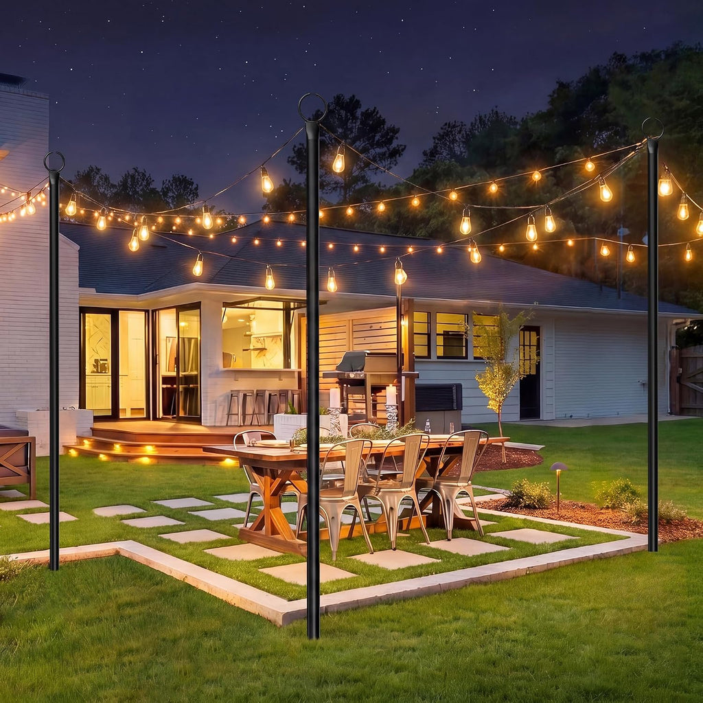 4 Pack String Light Poles for Outside, 10.5 Ft Outdoor String Light Poles for String Lights, Backyard Patio Light Poles for Bistro Party Wedding, Metal Pole for Outdoor String Lights