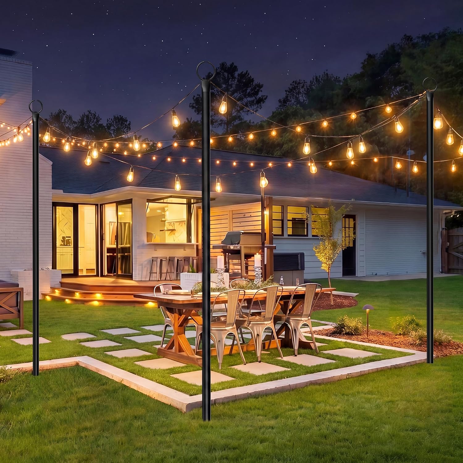 4 Pack String Light Poles for Outside, 10.5 Ft Outdoor String Light Poles for String Lights, Backyard Patio Light Poles for Bistro Party Wedding, Metal Pole for Outdoor String Lights